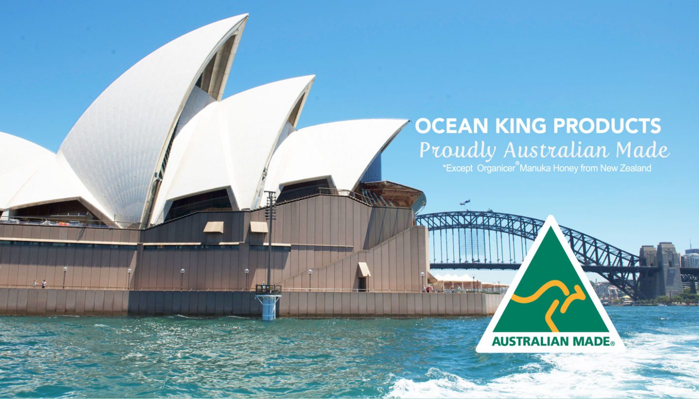 text ocean king products proudly australian made over picture of sydney opera house